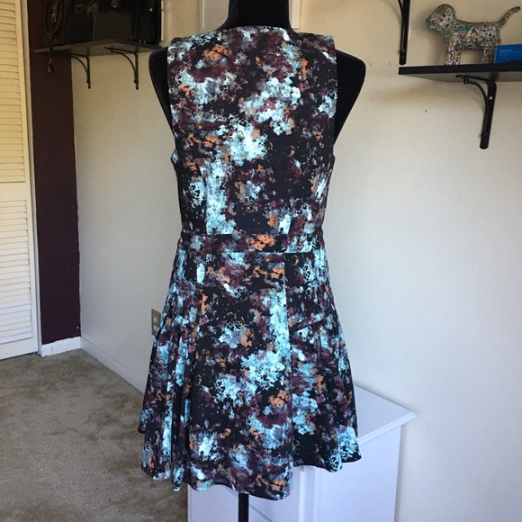 BCBGeneration Zip Front Dress Brûlée Pleated Mini Dress Multicolor Blue Brown - Picture 6 of 11